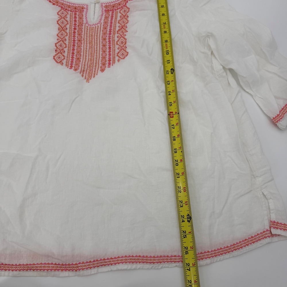 J. Jill Womens 2X White Linen Blend Embroidered Tunic Top Pink Orange Boho 2490 - Picture 4 of 6
